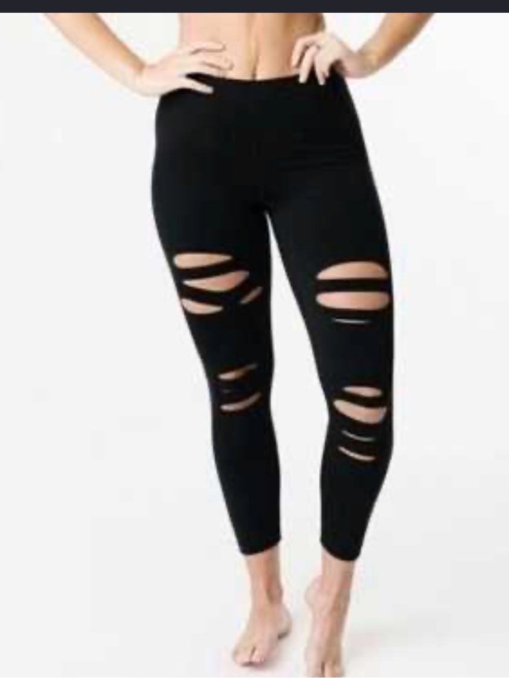 High-Waist Black Ripped Leggings